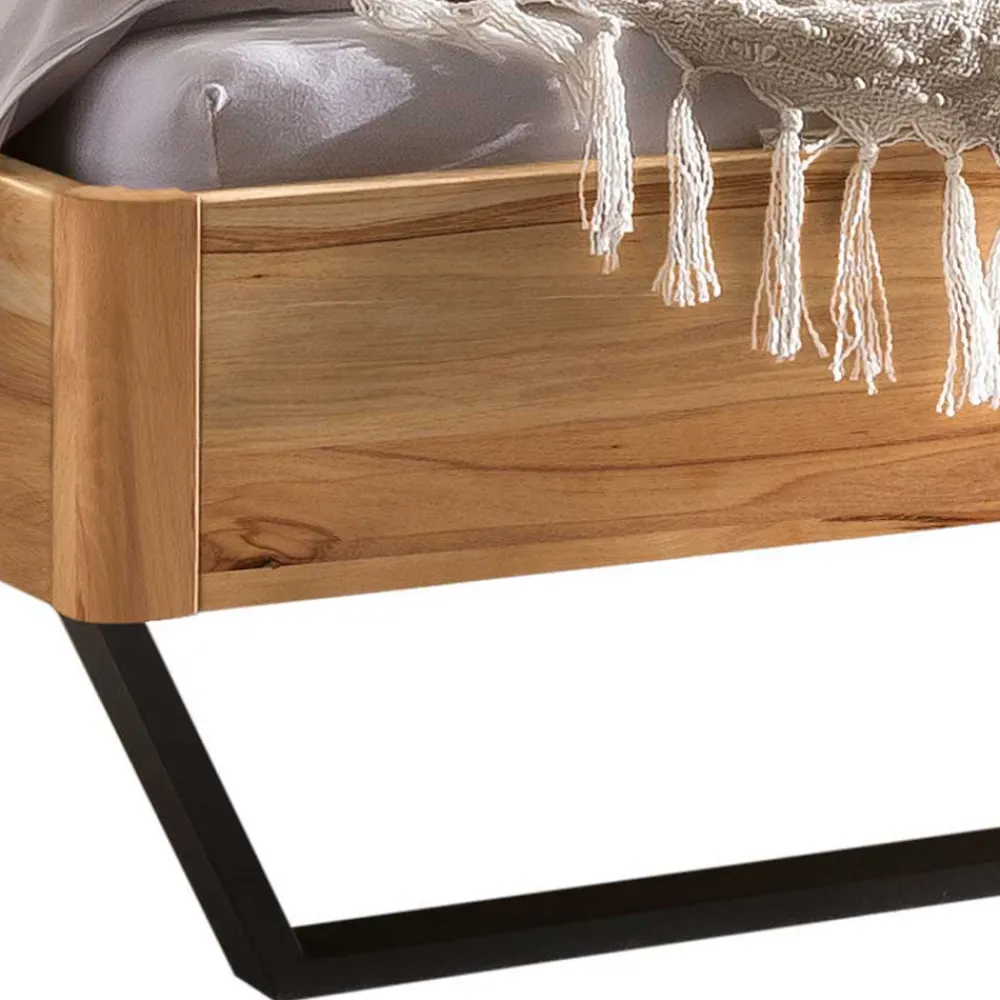 Wohnen Betten<Wildbuche Bett mit Metallkufen in Anthrazit - Plestna