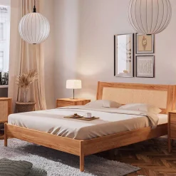 Wohnen Betten<Wildbuche Bett mit Wiener Geflecht Kopfteil - Indrya