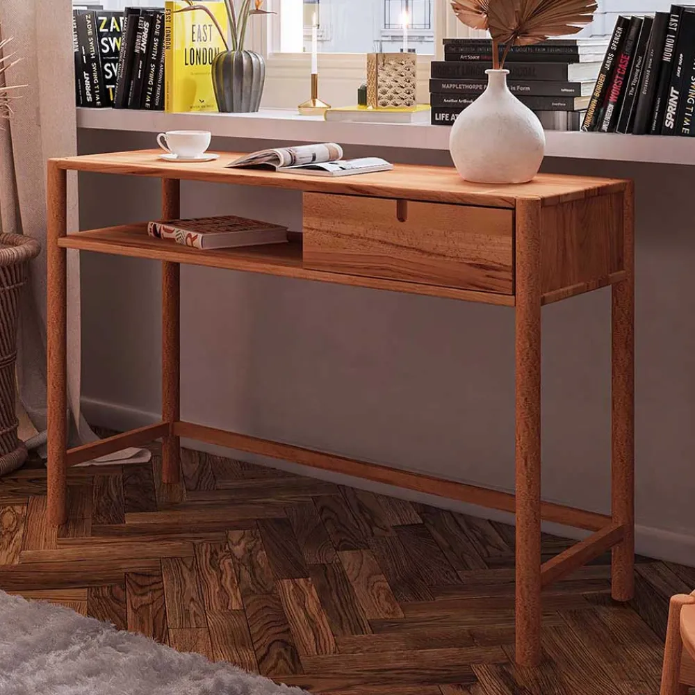 Wohnen Tische<Wildbuche Schreibtisch mit Schublade & Fach - Indrya