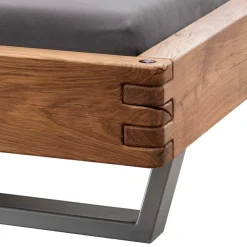 Wohnen Betten<Wildeiche Balkenbett mit Leder-Kopfteil - Abrahams