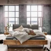 Wohnen Betten<Wildeiche Balkenbett mit Leder-Kopfteil - Reneva