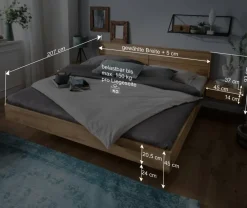 Wohnen Betten<Wildeiche Bett auf Schwebesockel - Manoz (dreiteilig)
