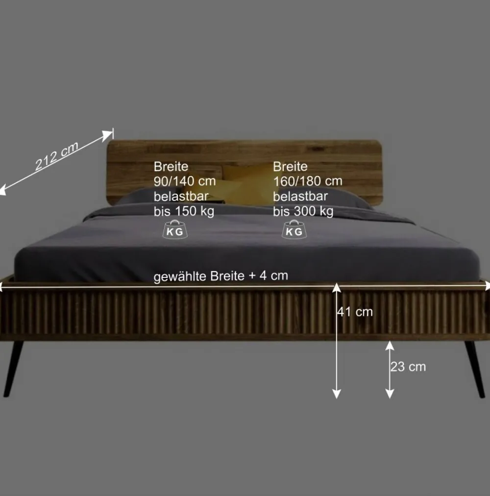 Wohnen Betten<Wildeiche Bett mit Holzkopfteil - Casarius
