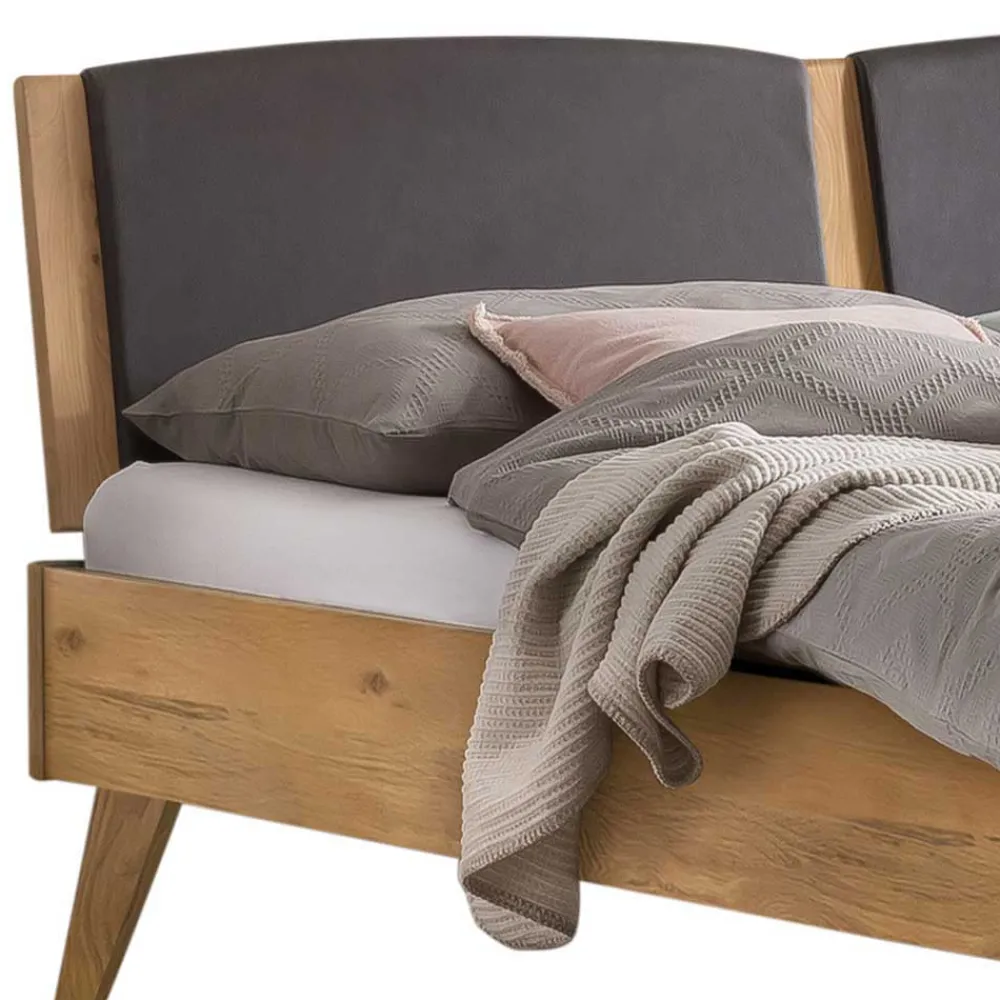 Wohnen Betten<Wildeiche Bett mit Kopfteilpolstern in Grau - Luxuria