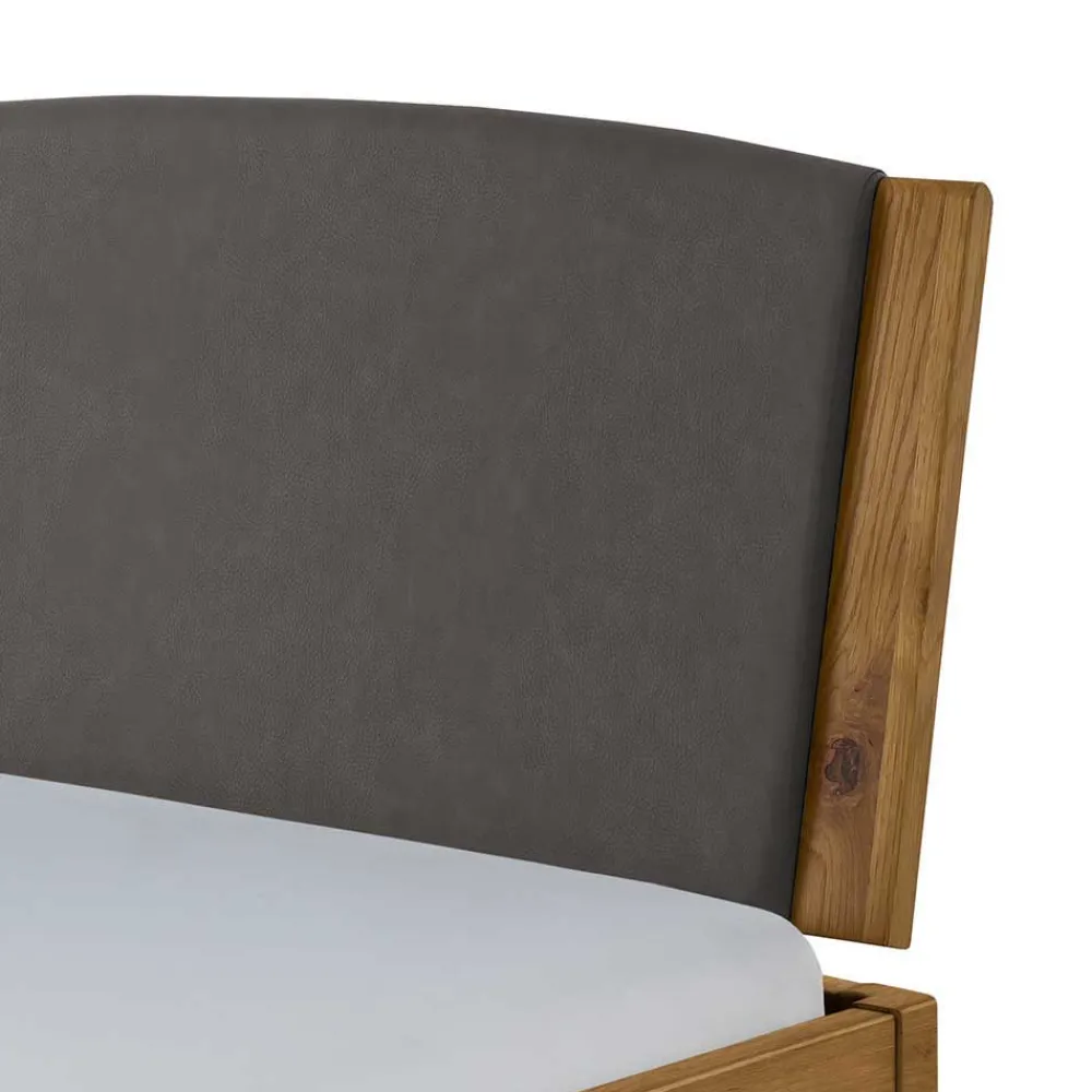 Wohnen Betten<Wildeiche Bett mit Kopfteilpolstern in Grau - Luxuria