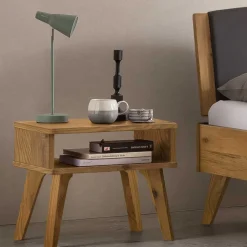 Wohnen Betten<Wildeiche Bett mit Kopfteilpolstern in Grau - Luxuria