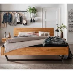 Wohnen Betten<Wildeiche Bett mit Metallkufen in Schwarzgrau - Tomya