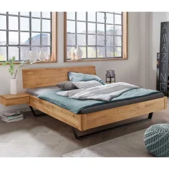 Wohnen Betten<Wildeiche Bett mit Metallkufen in Schwarzgrau - Tomya