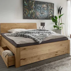 Wohnen Betten<Wildeiche Bett mit vier Schubladen modern - Zennian