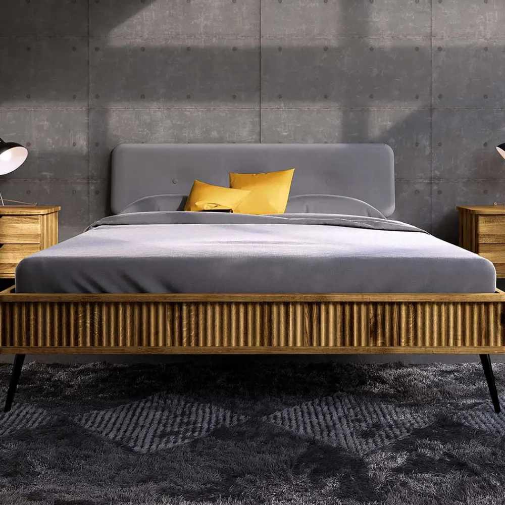 Wohnen Betten<Wildeiche Designerbett mit Polsterkopfteil - Casarius