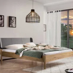 Wohnen Betten<Wildeiche Doppelbett mit Kunstleder Kopfteil - Lucyanco