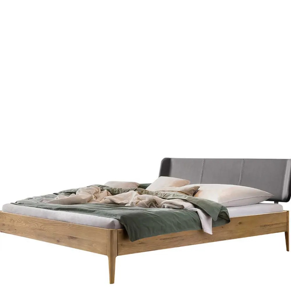 Wohnen Betten<Wildeiche Doppelbett mit Kunstleder Kopfteil - Lucyanco