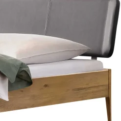 Wohnen Betten<Wildeiche Doppelbett mit Kunstleder Kopfteil - Lucyanco
