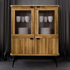 Wohnen Highboards|Vitrinen<Wildeiche Highboard mit Glastüren & Holztüren - Casarius