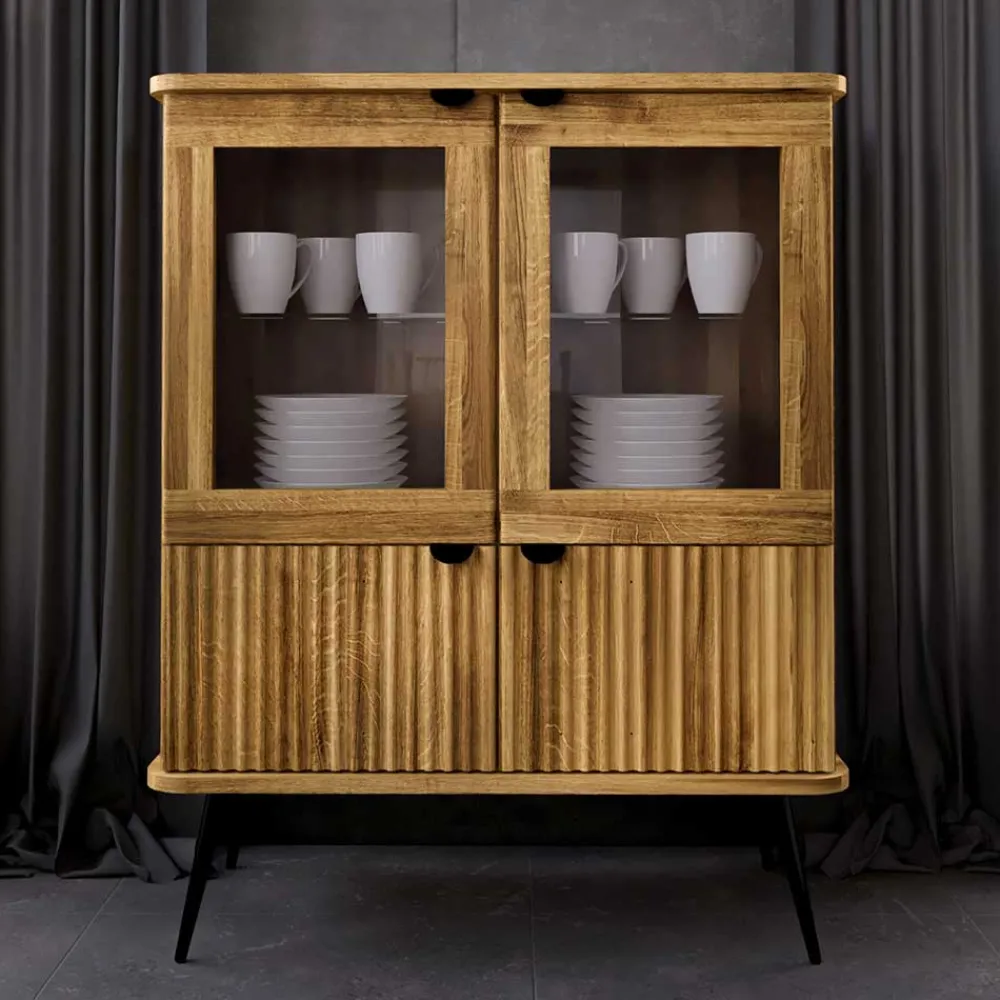 Wohnen Highboards|Vitrinen<Wildeiche Highboard mit Glastüren & Holztüren - Casarius
