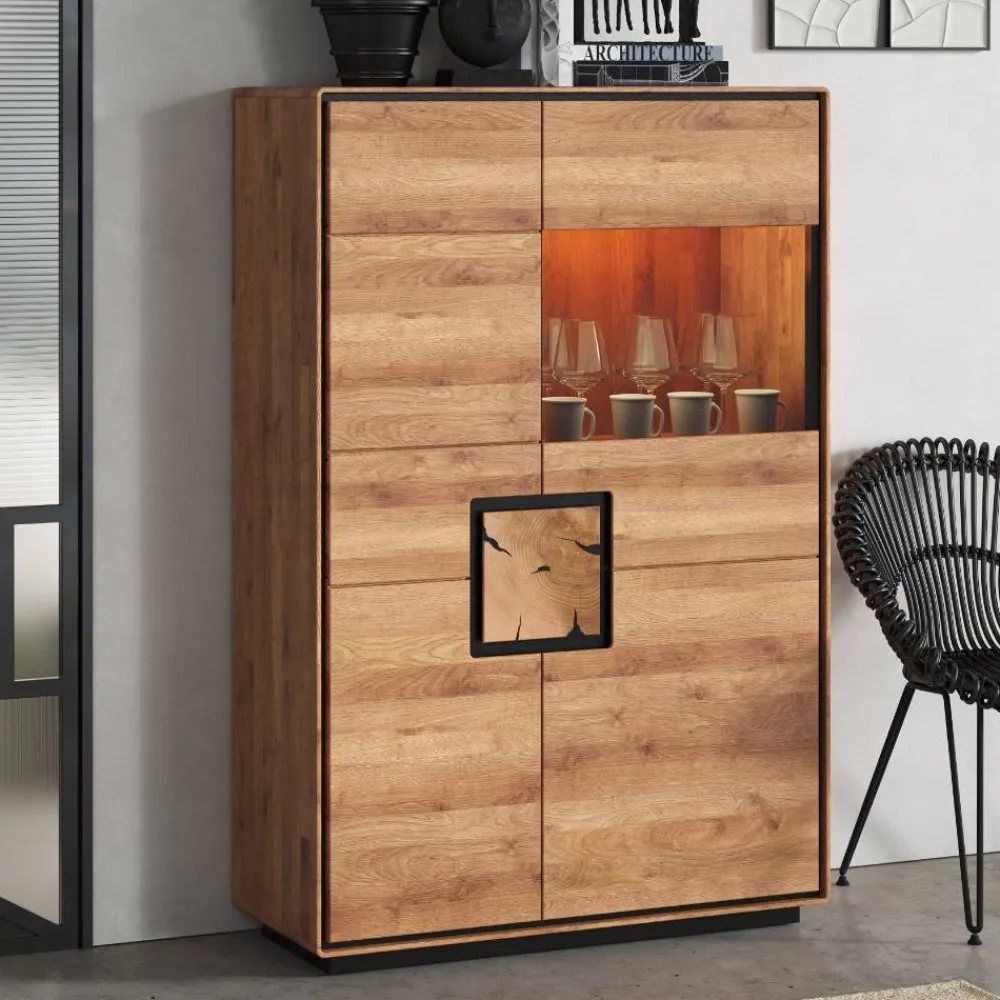Wohnen Vitrinen<Wildeiche Highboard mit Glas Einsatz - Shipper