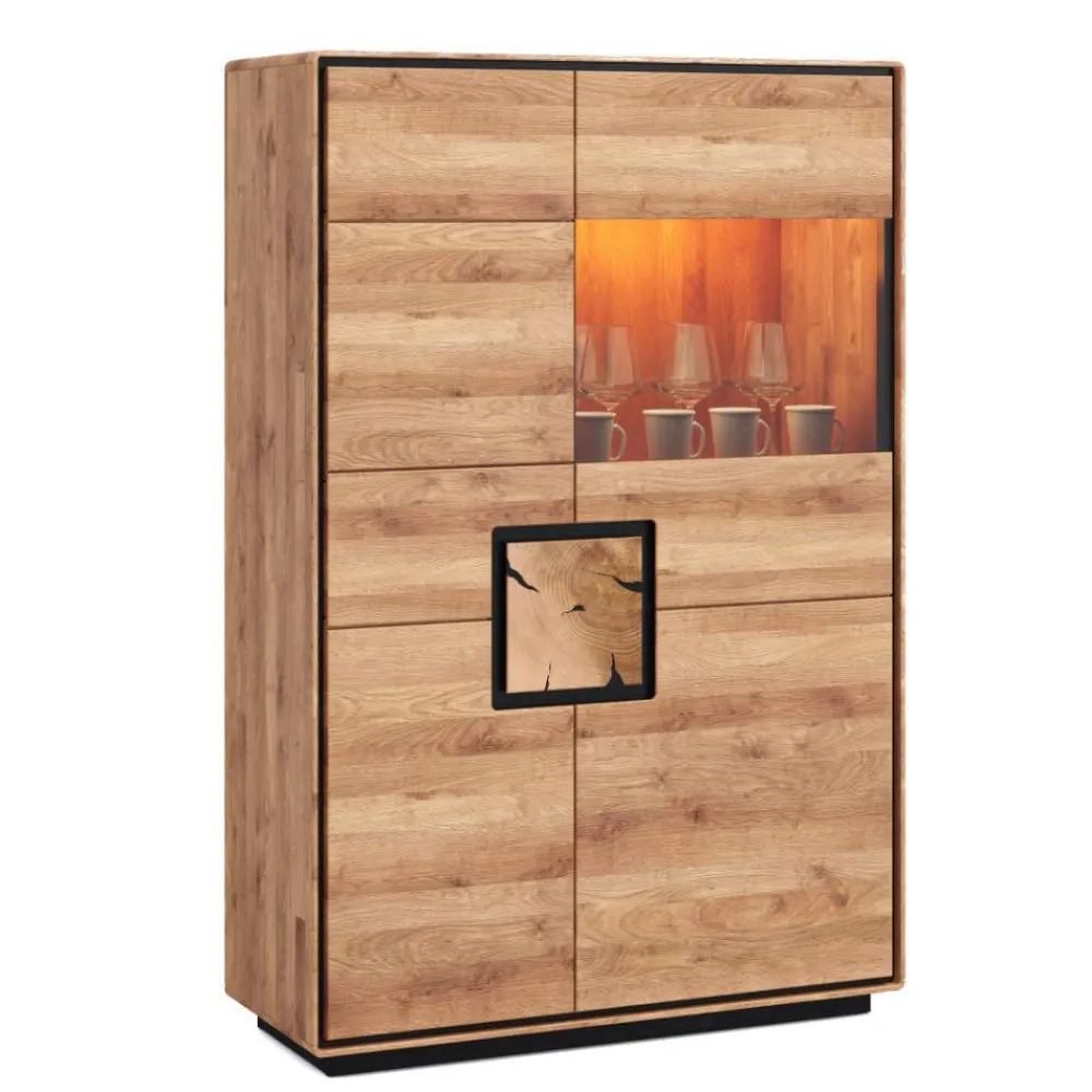 Wohnen Vitrinen<Wildeiche Highboard mit Glas Einsatz - Shipper