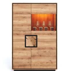 Wohnen Vitrinen<Wildeiche Highboard mit Glas Einsatz - Shipper