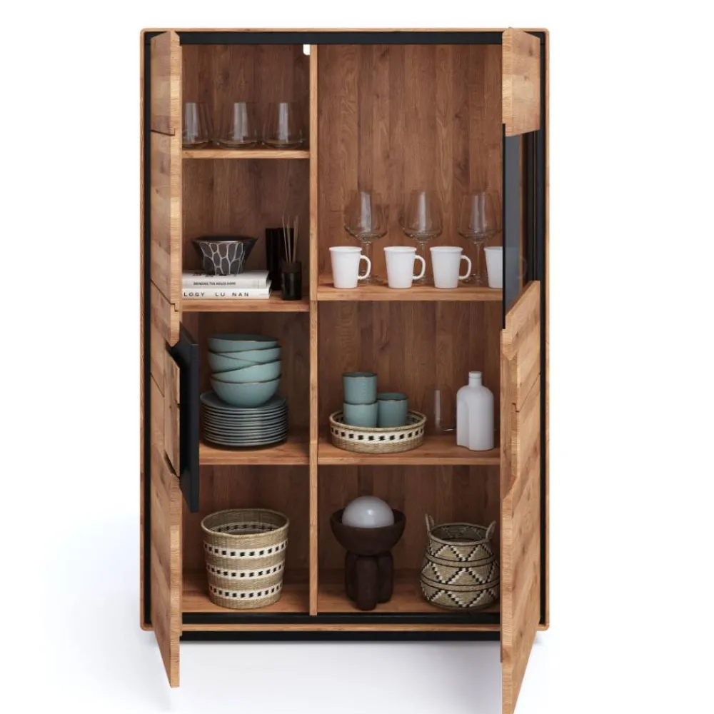 Wohnen Vitrinen<Wildeiche Highboard mit Glas Einsatz - Shipper