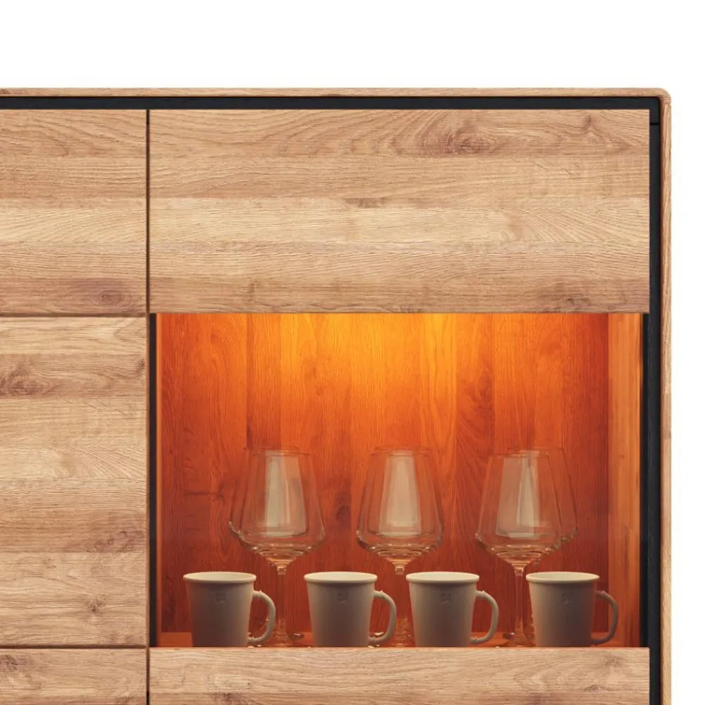Wohnen Vitrinen<Wildeiche Highboard mit Glas Einsatz - Shipper
