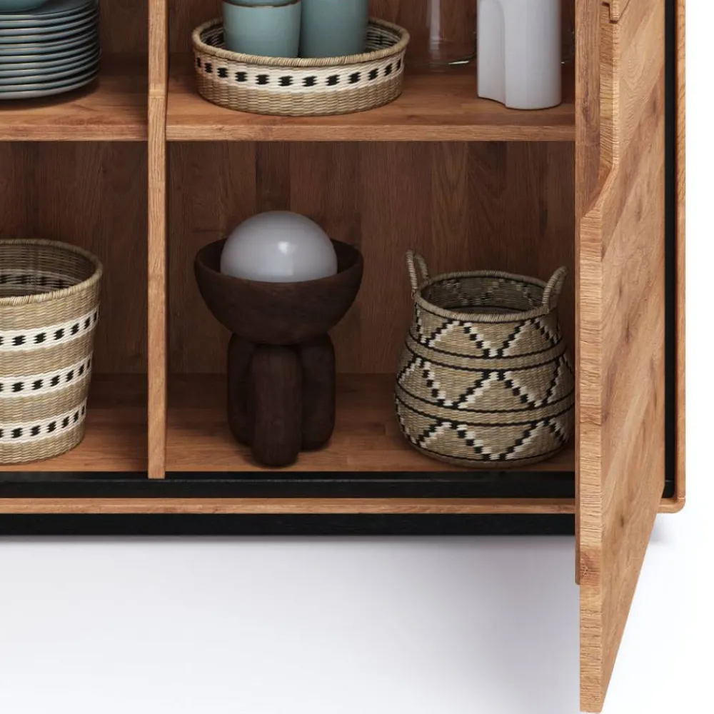 Wohnen Vitrinen<Wildeiche Highboard mit Glas Einsatz - Shipper