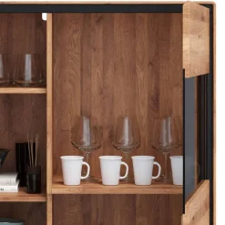 Wohnen Vitrinen<Wildeiche Highboard mit Glas Einsatz - Shipper