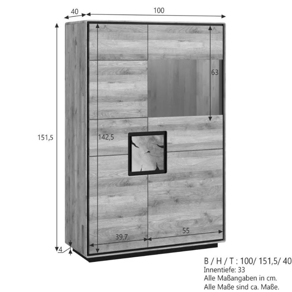 Wohnen Vitrinen<Wildeiche Highboard mit Glas Einsatz - Shipper
