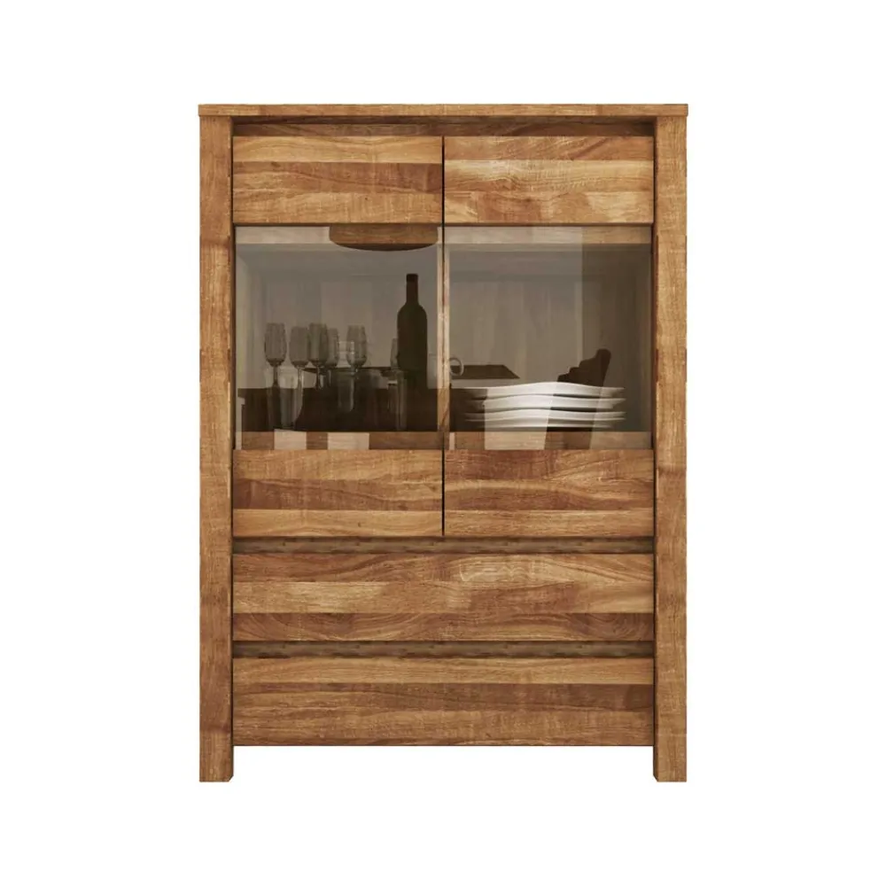 Wohnen Highboards<Wildeiche Highboard Nadalia massiv geölt Glas