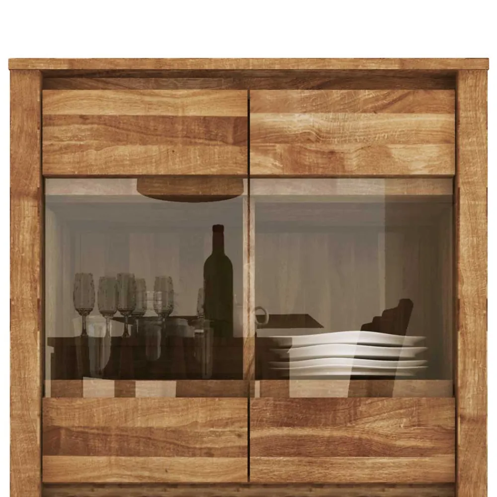 Wohnen Highboards<Wildeiche Highboard Nadalia massiv geölt Glas