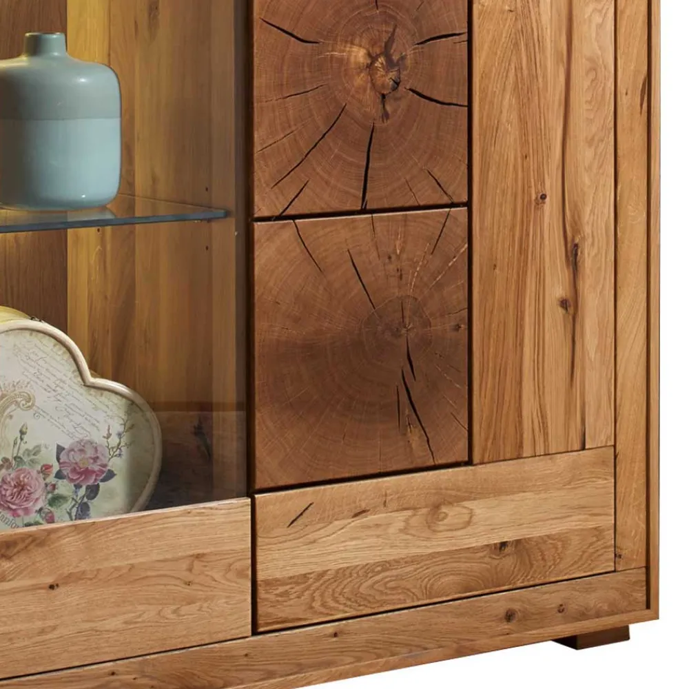 Wohnen Highboards<Wildeiche Highboard Troncon mit Glas Einsatz