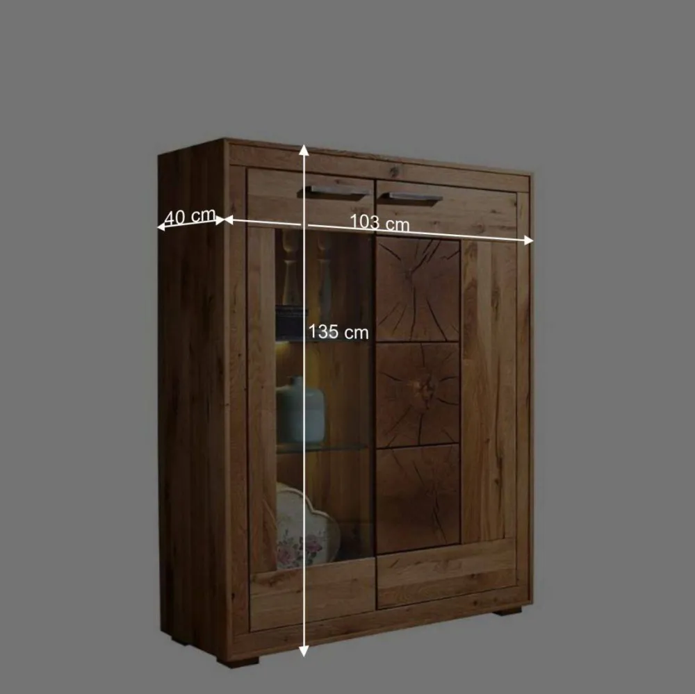 Wohnen Highboards<Wildeiche Highboard Troncon mit Glas Einsatz