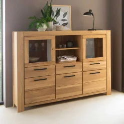 Wohnen Kommoden|Vitrinen<Wildeiche Highboard Vitrine teilmassiv - Sophia