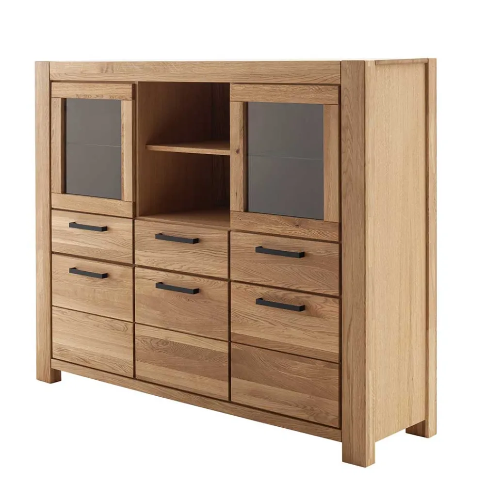 Wohnen Kommoden|Vitrinen<Wildeiche Highboard Vitrine teilmassiv - Sophia