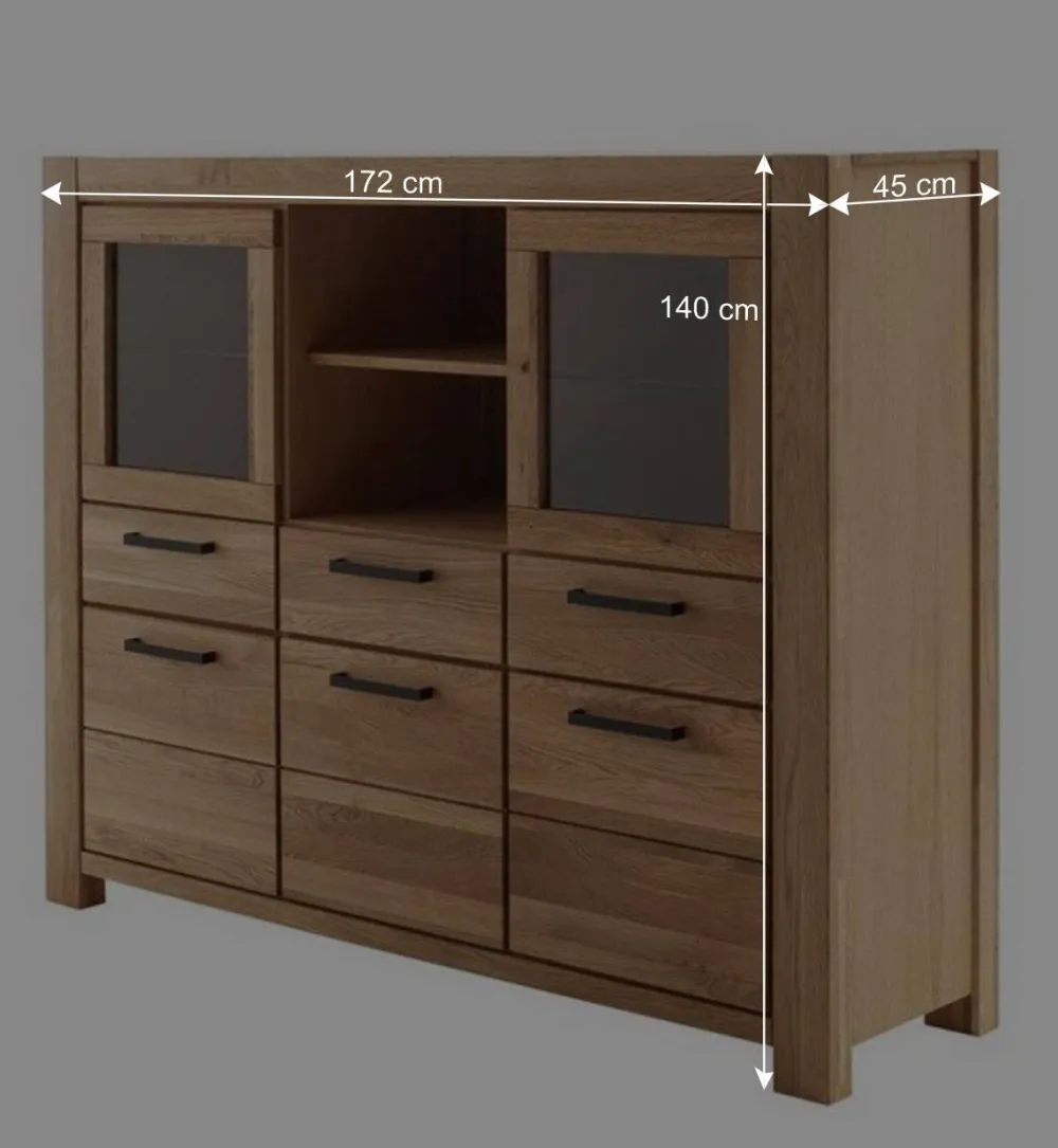 Wohnen Kommoden|Vitrinen<Wildeiche Highboard Vitrine teilmassiv - Sophia