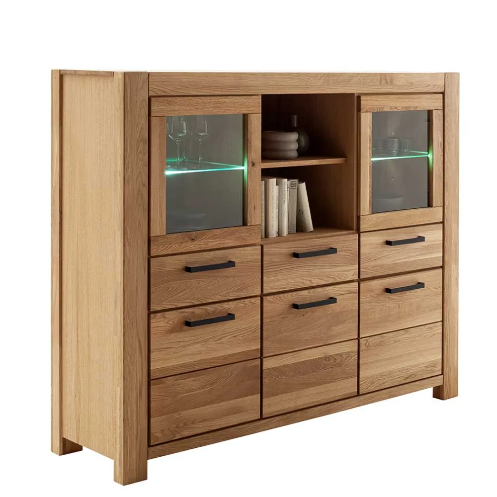 Wohnen Kommoden|Vitrinen<Wildeiche Highboard Vitrine teilmassiv - Sophia