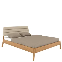 Wohnen Betten<Wildeiche Holzbett mit Polsterkopfteil in Beige - Favorite