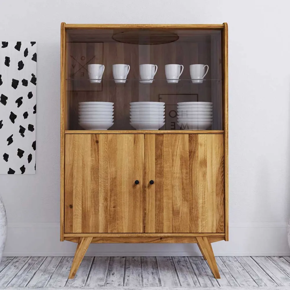 Wohnen Highboards<Wildeiche Mid Century Schrank mit zwei Glas Türen - Hardus