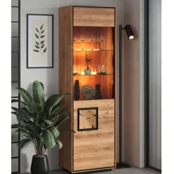 Wohnen Vitrinen<Wildeiche Vitrine in Natur mit Schwarz - Shipper
