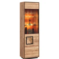 Wohnen Vitrinen<Wildeiche Vitrine in Natur mit Schwarz - Shipper