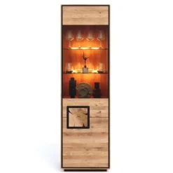 Wohnen Vitrinen<Wildeiche Vitrine in Natur mit Schwarz - Shipper