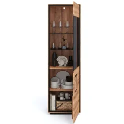 Wohnen Vitrinen<Wildeiche Vitrine in Natur mit Schwarz - Shipper
