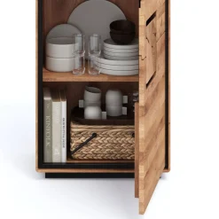 Wohnen Vitrinen<Wildeiche Vitrine in Natur mit Schwarz - Shipper