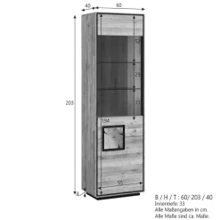 Wohnen Vitrinen<Wildeiche Vitrine in Natur mit Schwarz - Shipper