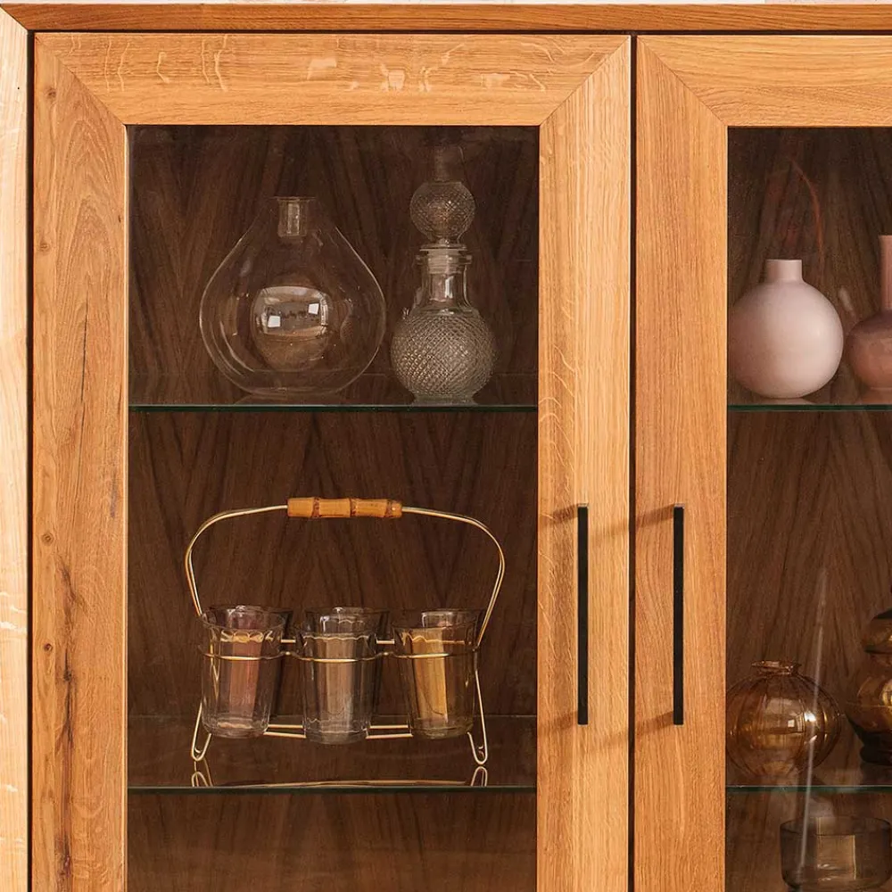 Wohnen Highboards|Vitrinen<Wildeiche Vitrine mit zwei Schubladen - Kerfa