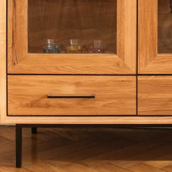 Wohnen Highboards|Vitrinen<Wildeiche Vitrine mit zwei Schubladen - Kerfa
