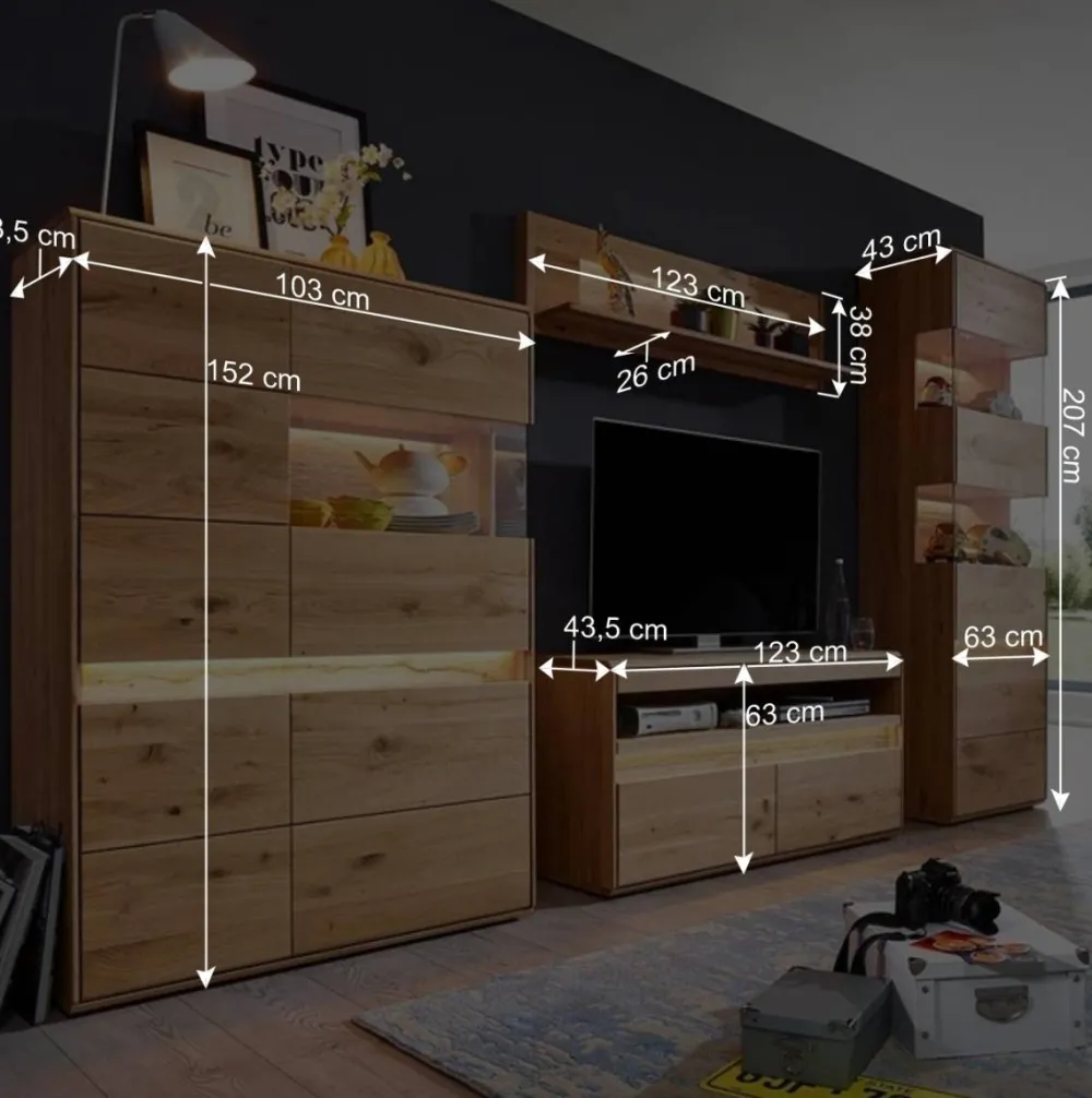 Wohnen Wohnwände<Wildeiche Wohnzimmer Möbel Wohnwand - Acmida (vierteilig)