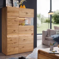 Wohnen Highboards<Wildeiche Wohnzimmerschrank mit Glas Einsatz - Acmida