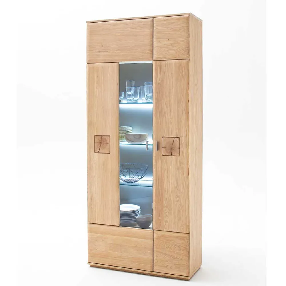 Wohnen Vitrinen<Wohnraum Vitrinenschrank Pontros in Eiche Bianco teilmassiv