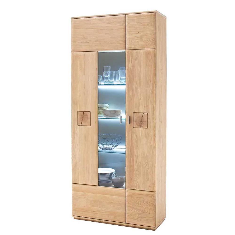 Wohnen Vitrinen<Wohnraum Vitrinenschrank Pontros in Eiche Bianco teilmassiv