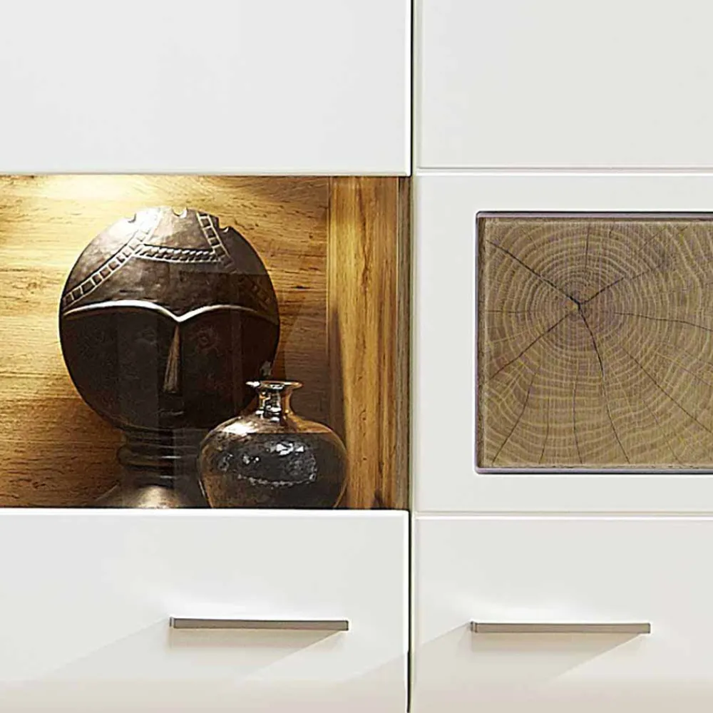 Wohnen Vitrinen<Wohnwand Hängeschrank in Weiß Eiche - Lisepio